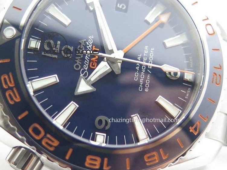 1229 Planet Ocean GMT 42mm V6F 1:1 Best Edition Blue Bezel Orange Numbers On SS Bracelet A Compact 8254